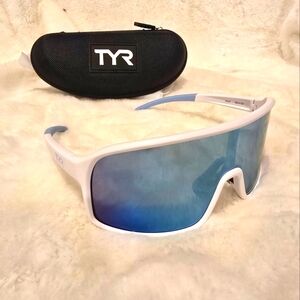 TYR White Frame Blue Mirrored Lens Sports Sunglasses